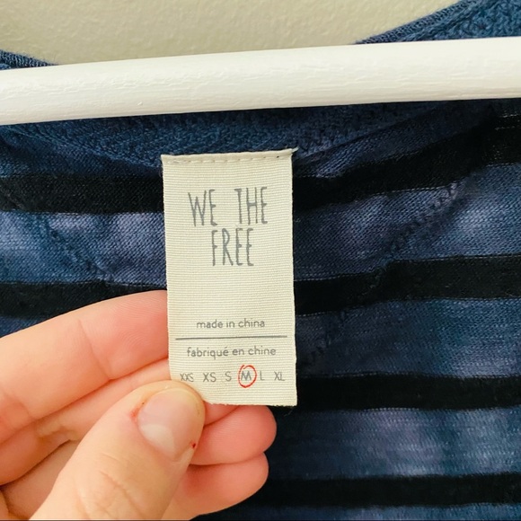 Free People Striped V-Neck Top Blue Sz Medium - Picture 4 of 8